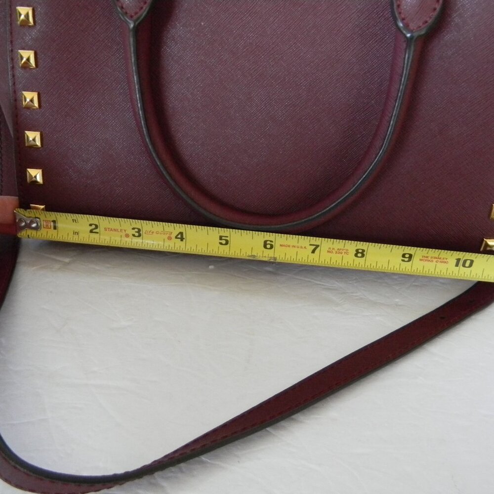 Michael Kors Selma Studded Saffiano Leather Crossbody SATCHEL BURGUNDY/WINE FALL - Picture 2 of 9